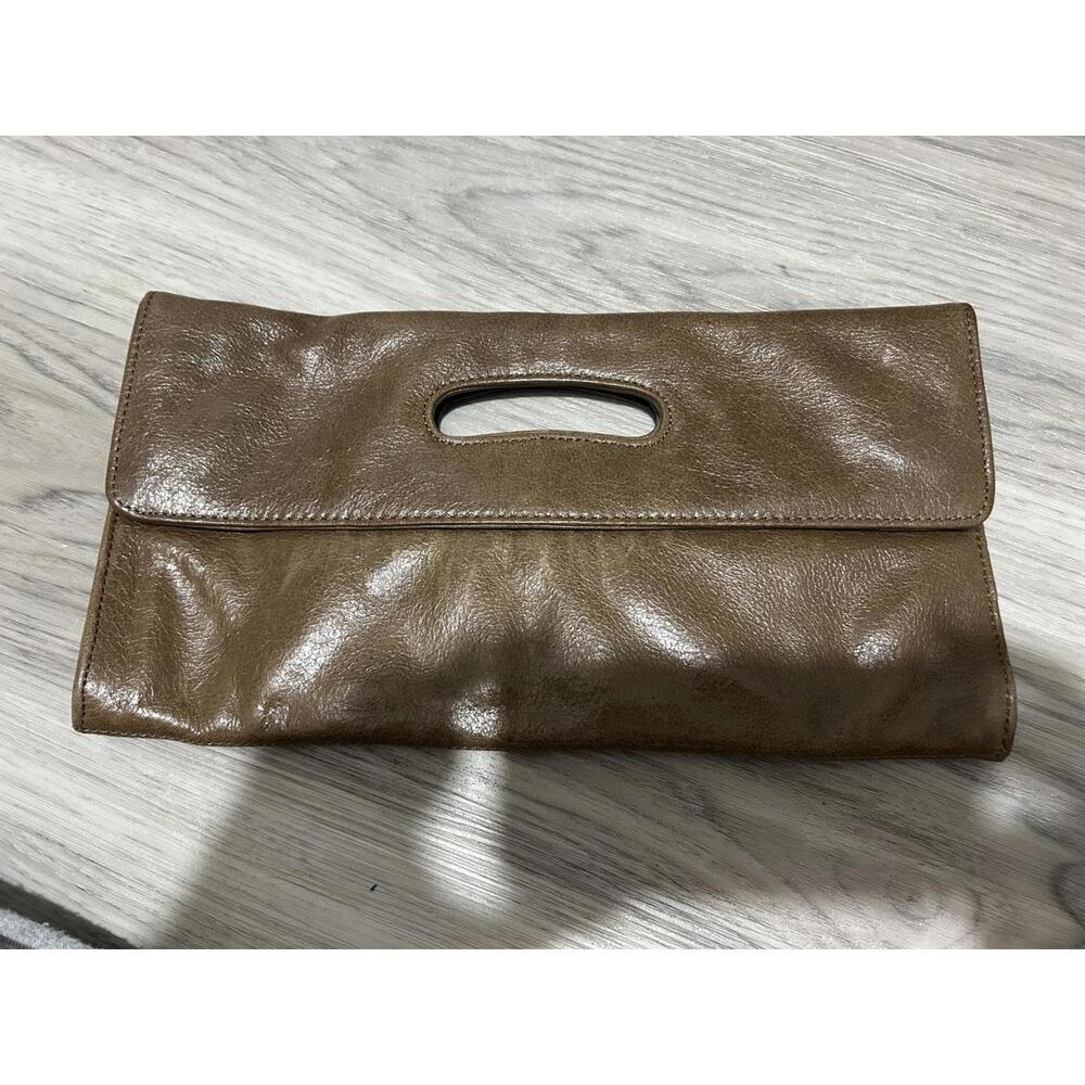 Brown Leather Women's Clutch Bag‎ with Patterned Interior